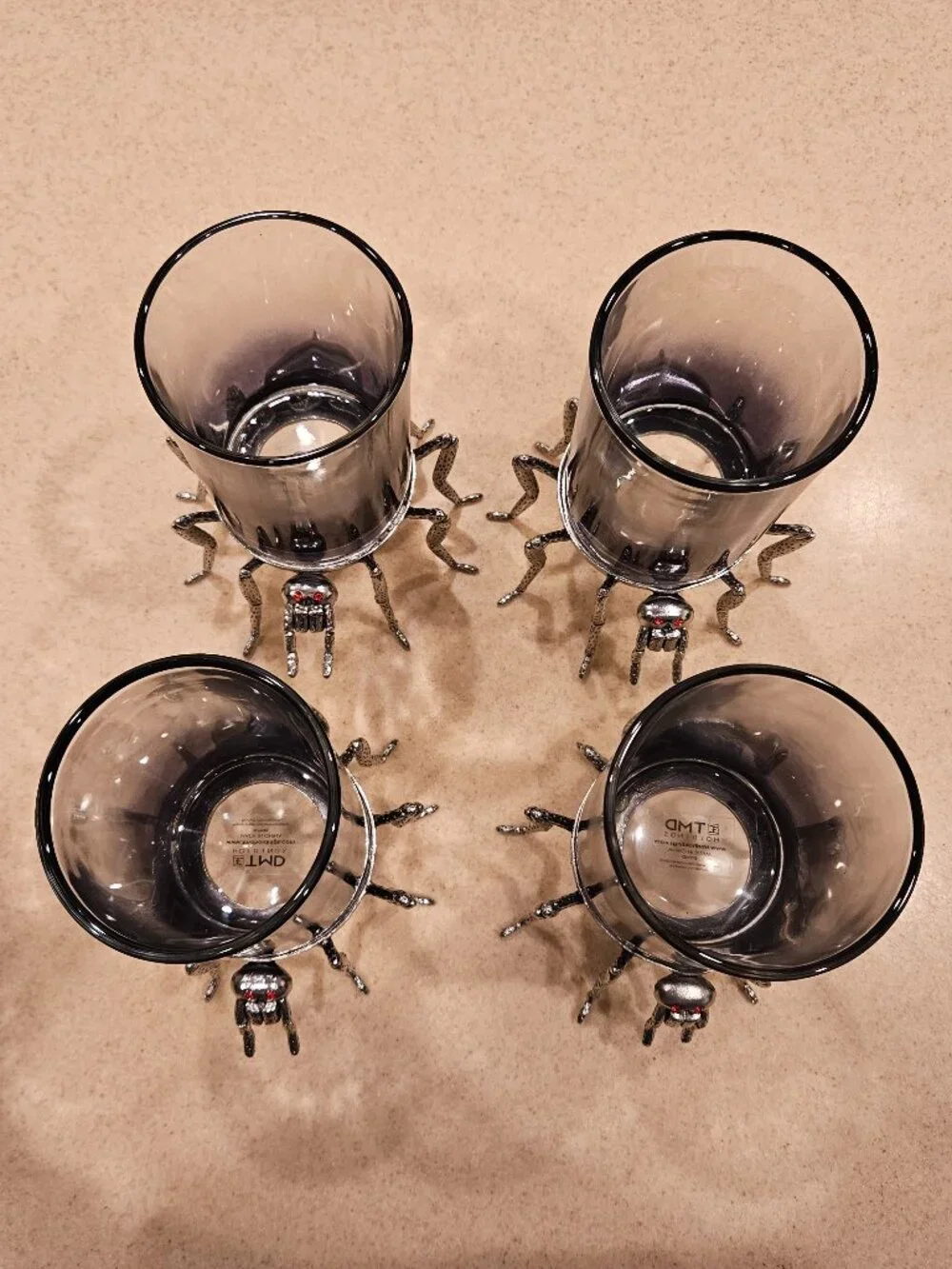 4 HALLOWEEN METAL SCARY SPIDER RED EYES WATER BAR GLASS GOBLET CANDLE HOLDER